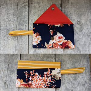 Navy Floral & Golden Stripes Clutch