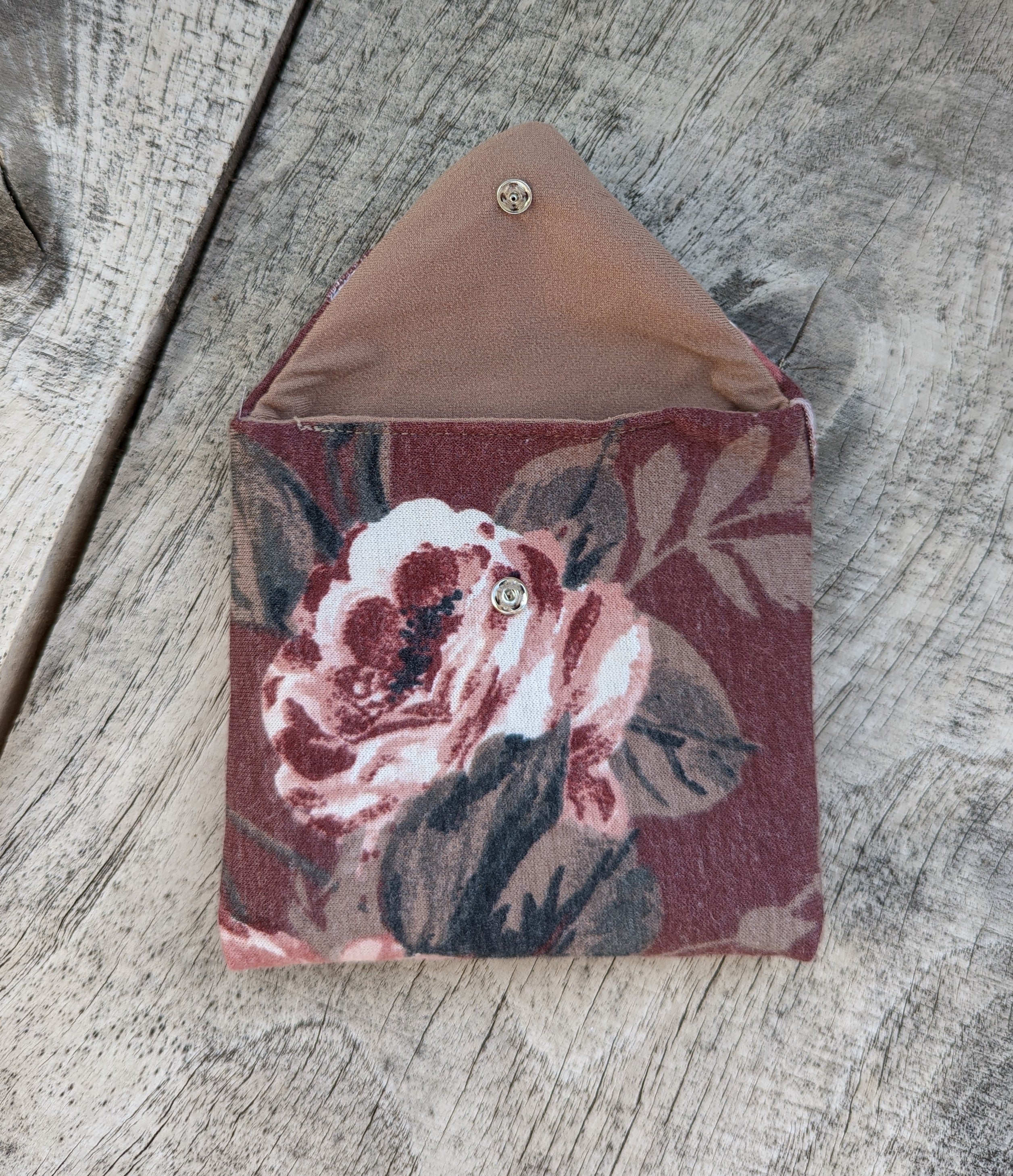 Maroon & Taupe Floral Pouch