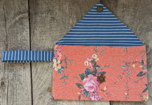 Melon Floral & Blue Stripe Clutch